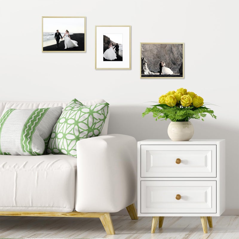 Frametory, 8x10 Gold Aluminum Picture Frame - Set of 1 - Ideal for Displaying 5x7 Photos with Mat or 8x10 Without Mat - Real Glass Front - Simple Gallery Wall Frames for Art Prints and Posters - Image 4
